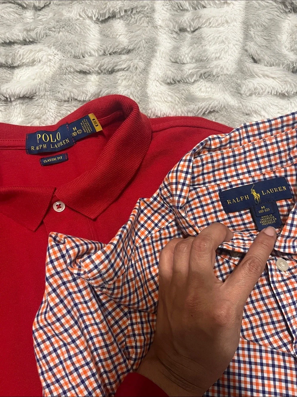 Ralph Lauren Red Polo with Orange, White & Navy Check Button‑Down